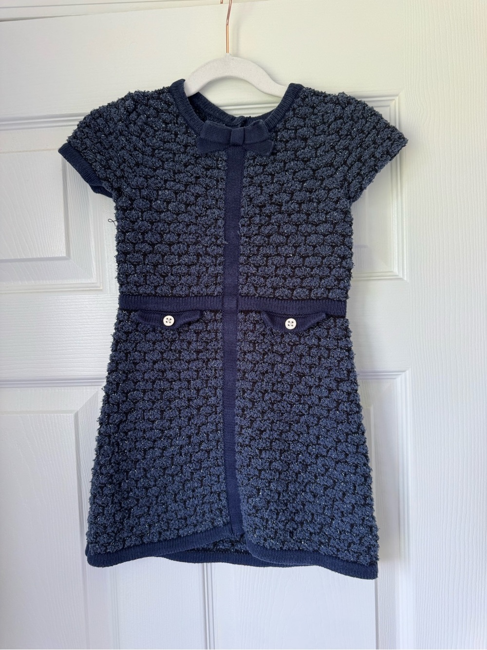 Janie and Jack Navy Bubble Knit Bow-Applique Dress